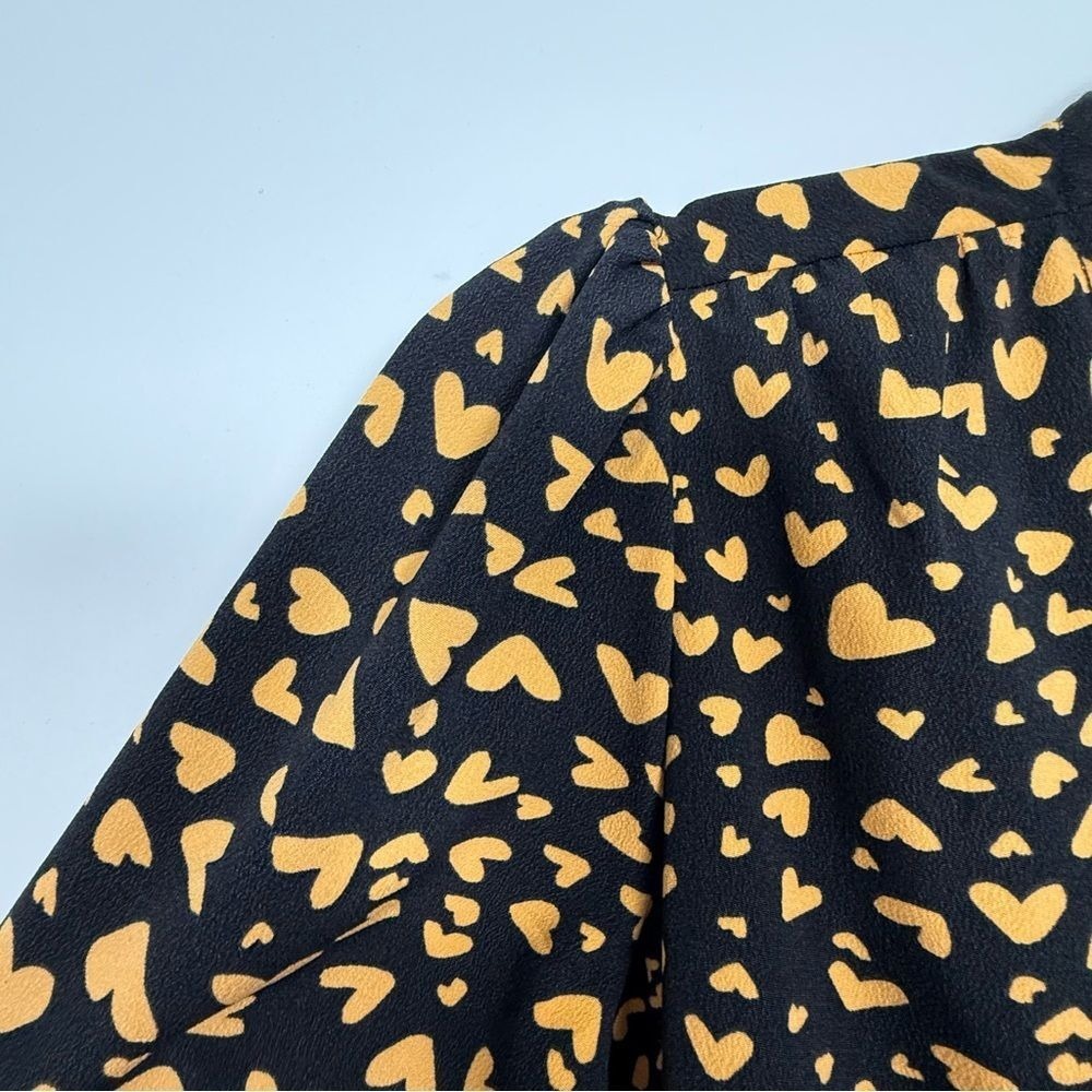 POPSUGAR Black Yellow Heart Print Wrap Maxi Dress Puff Sleeve XS - Picture 10 of 16
